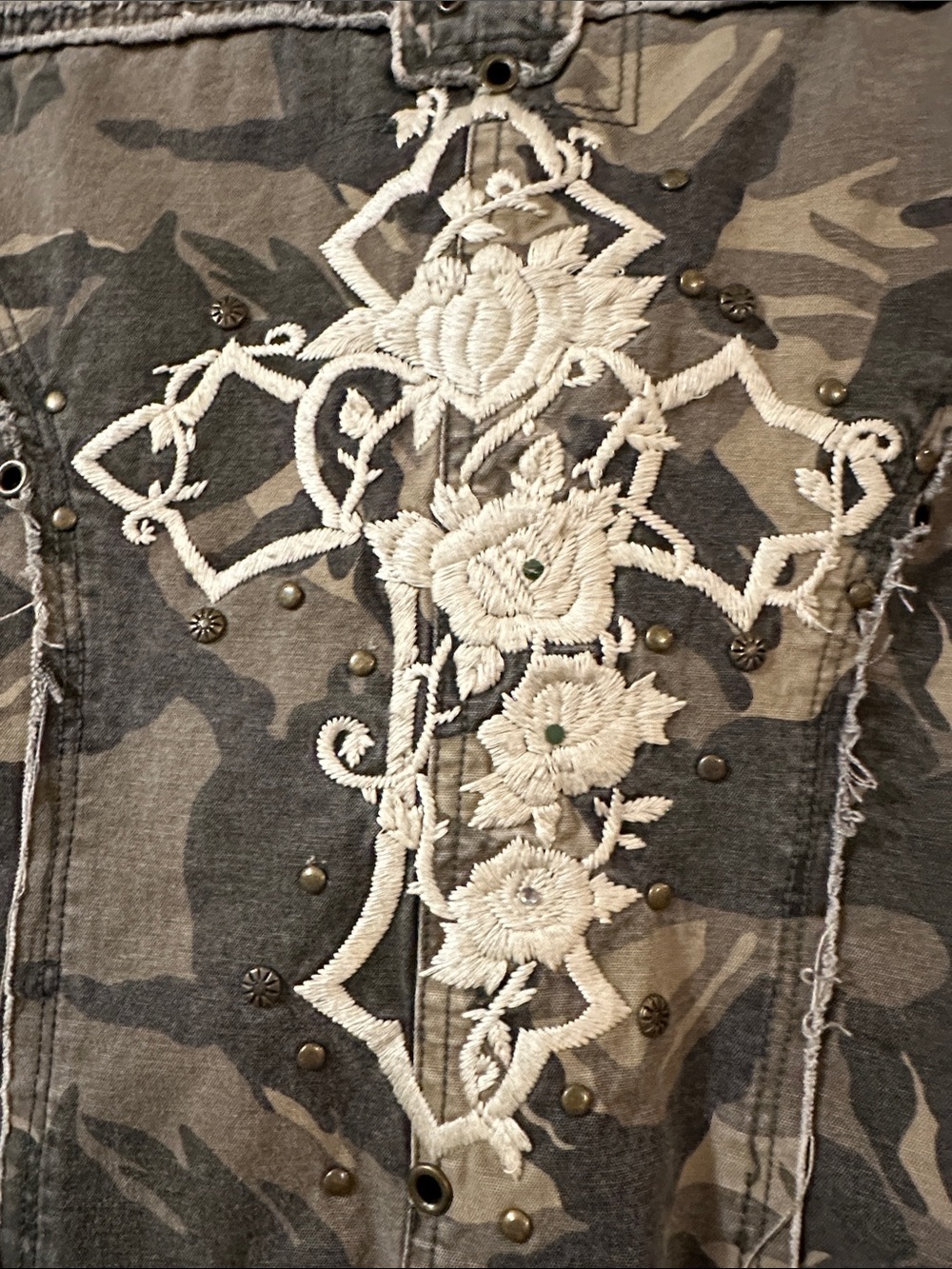 Miss Me Camo Utility Jacket - Olive Green & Tan